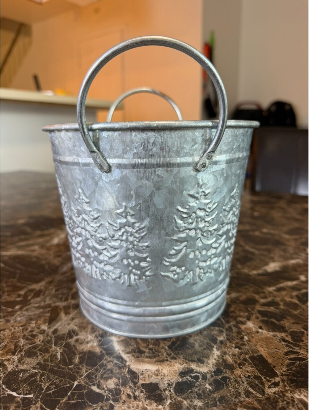 Galvanized Metal Pine Tree Embossed Bucket 5.5” Rustic - Picture 2 of 6